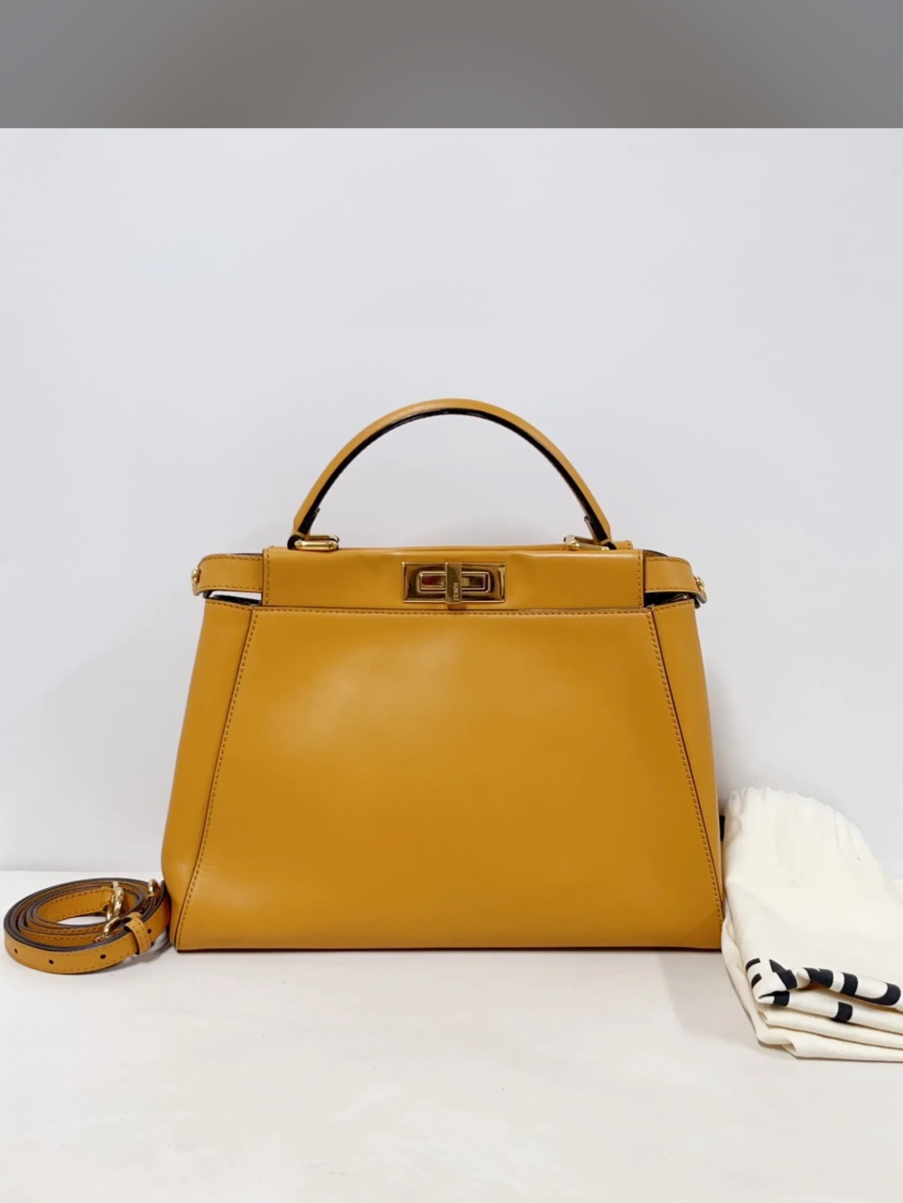 Fendi Peekaboo Women’s Bag in Mustard Yellow with Crossbody strap